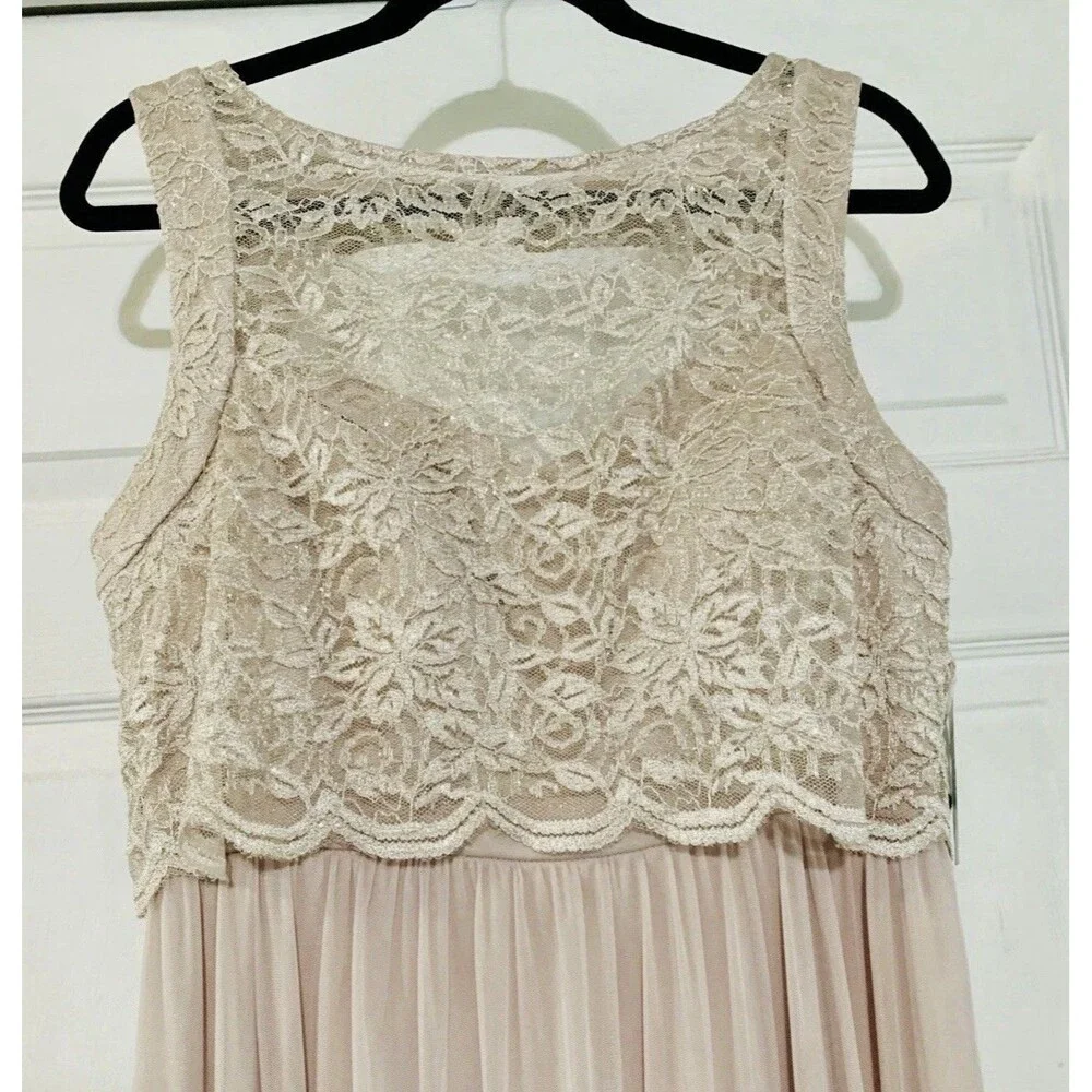 Nightway Champagne Lace Formal Empire Elegant Prom Wedding Dress Gown Size 14P - Picture 5 of 14